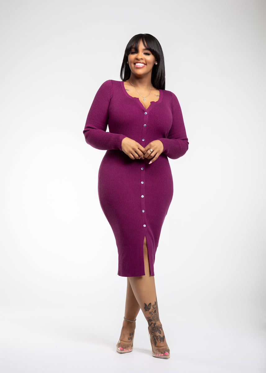 Angela Button-Up Sweater Dress – Elice's Closet