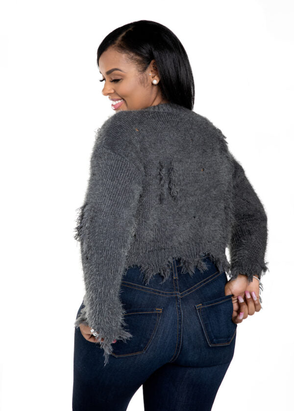 Cary~ Cropped Distressed Top Charcoal