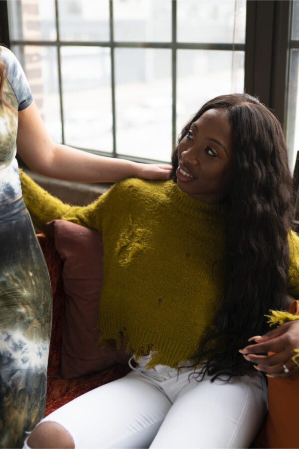 Cary~ Cropped Distressed Top Chartreuse