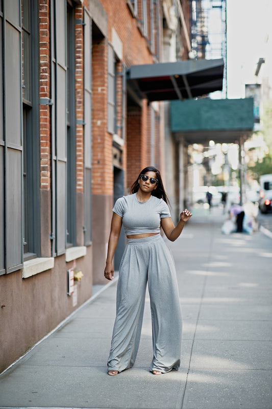 Daye~ Wide Leg Pant Set Grey
