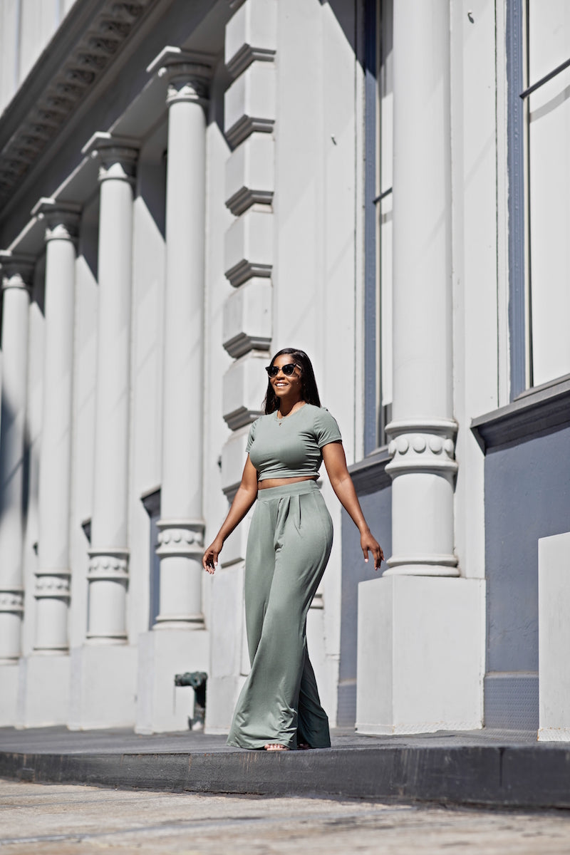 Daye~ Wide Leg Pant Set Olive
