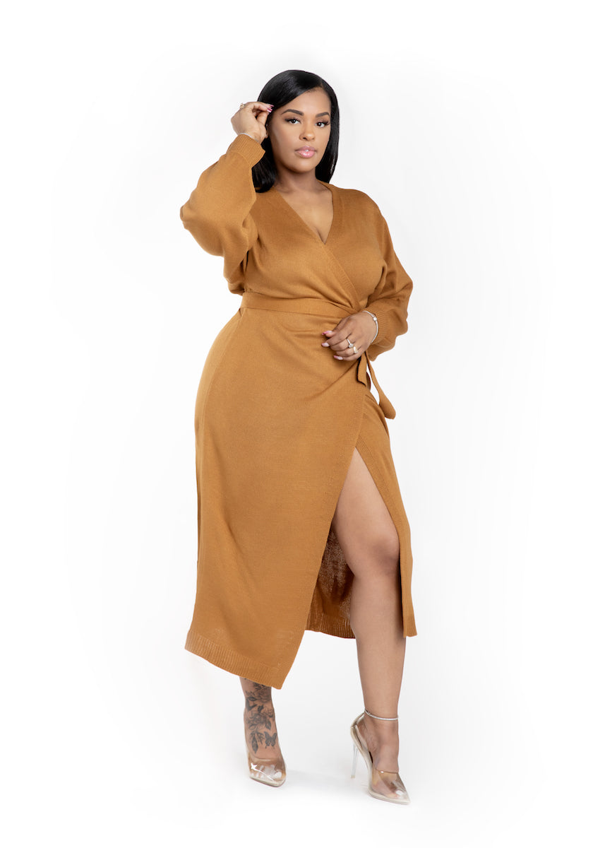Sarah ~ Knit Wrap Around Midi Dress