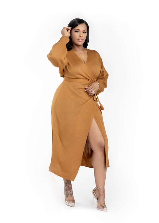 Sarah ~ Knit Wrap Around Midi Dress